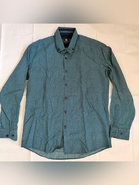 Unknown Brand Teal Geometric Long-Sleeve Button-Down Shirt